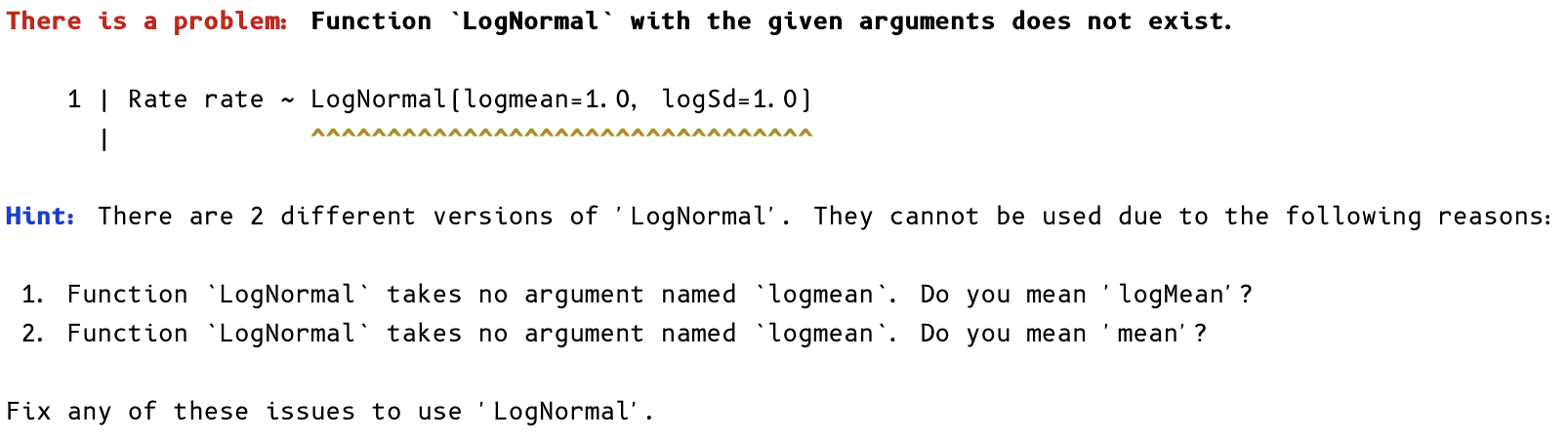 Screenshot of error message examples